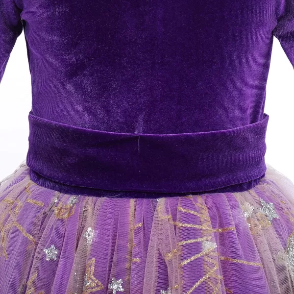 Flower Girl Velvet Dress for Kids Wedding Bridesmaid Pageant Party Prom Formal Ball Gown Princess Puffy Tulle DressesPurple  Gold Stars