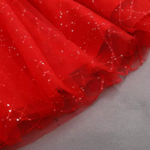 Flower Girl Velvet Dress for Kids Wedding Bridesmaid Pageant Party Prom Formal Ball Gown Princess Puffy Tulle DressesRed  Sequins