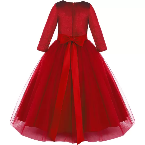 Flower Girl Velvet Dress for Kids Wedding Bridesmaid Pageant Party Prom Formal Ball Gown Princess Puffy Tulle DressesRed