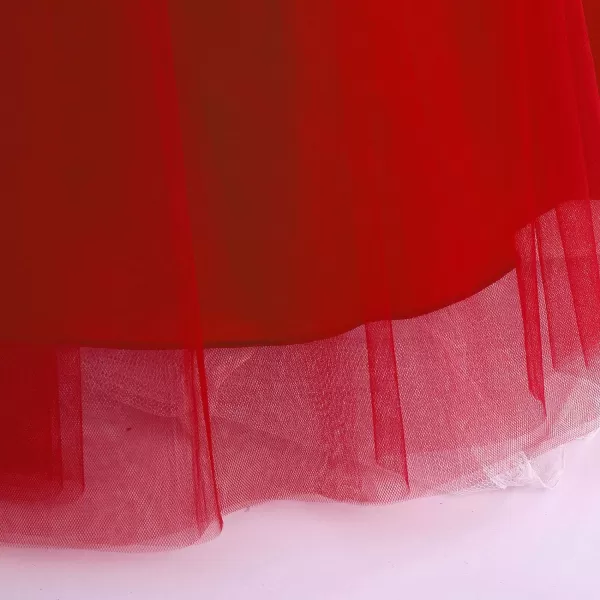 Flower Girl Velvet Dress for Kids Wedding Bridesmaid Pageant Party Prom Formal Ball Gown Princess Puffy Tulle DressesRed