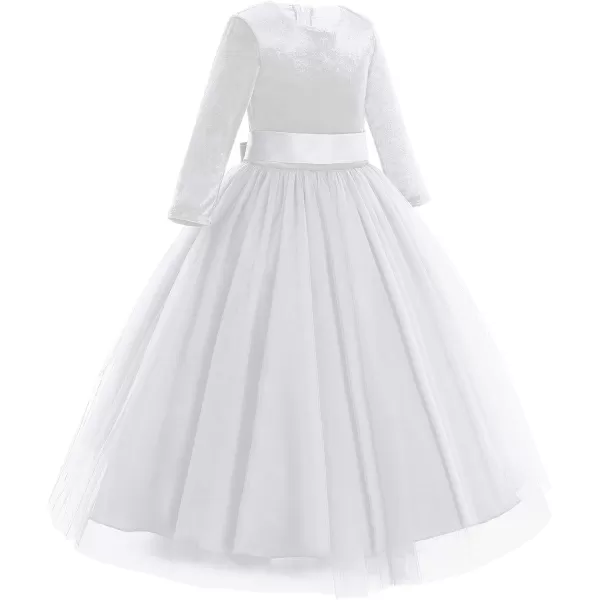 Flower Girl Velvet Dress for Kids Wedding Bridesmaid Pageant Party Prom Formal Ball Gown Princess Puffy Tulle DressesWhite