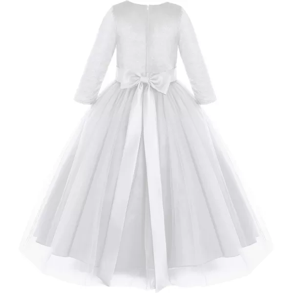 Flower Girl Velvet Dress for Kids Wedding Bridesmaid Pageant Party Prom Formal Ball Gown Princess Puffy Tulle DressesWhite