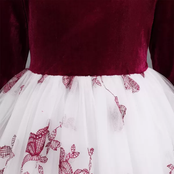 Flower Girl Velvet Dress for Kids Wedding Bridesmaid Pageant Party Prom Formal Ball Gown Princess Puffy Tulle DressesWine Red  Butterfly