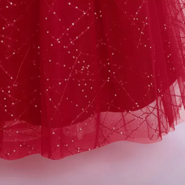 Flower Girl Velvet Dress for Kids Wedding Bridesmaid Pageant Party Prom Formal Ball Gown Princess Puffy Tulle DressesWine Red  Sequins