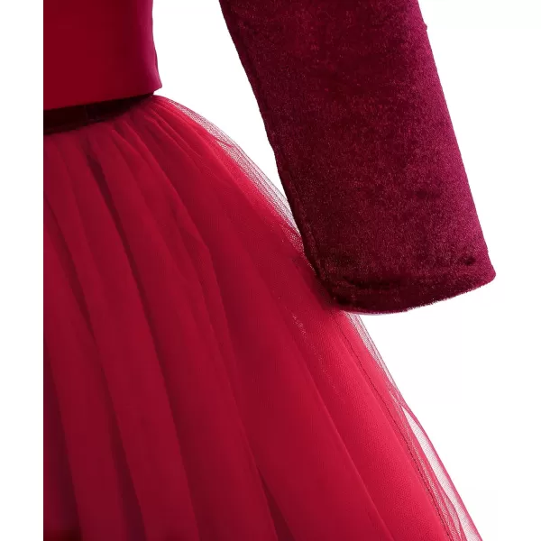 Flower Girl Velvet Dress for Kids Wedding Bridesmaid Pageant Party Prom Formal Ball Gown Princess Puffy Tulle DressesWine Red