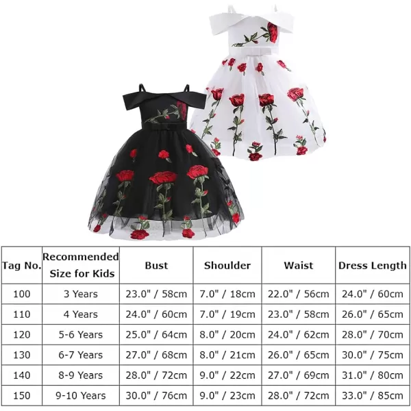 Flower Girl Vintage Floral Embroidery Rose Dress for Kids Wedding Bridesmaid Pageant Long Gown Communion Tulle DressesBlack  Off Shoulder