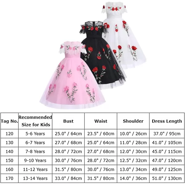 Flower Girl Vintage Floral Embroidery Rose Dress for Kids Wedding Bridesmaid Pageant Long Gown Communion Tulle DressesWhite