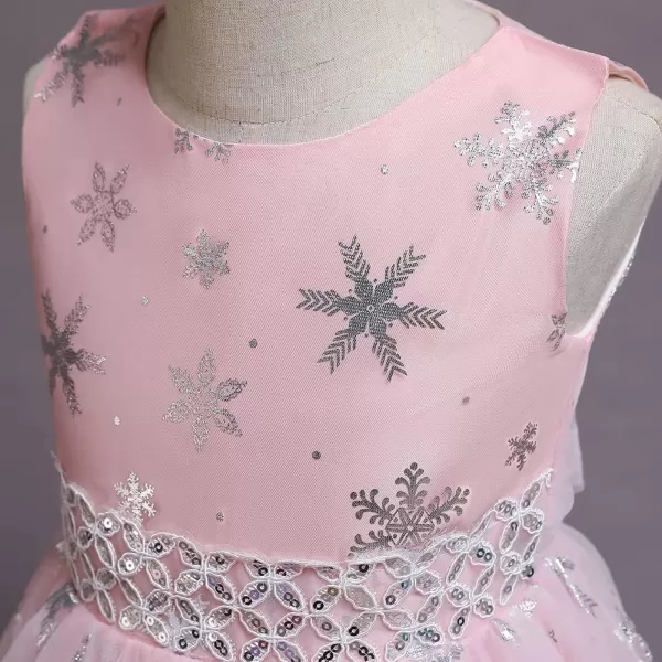 Flower Girls Christmas Snowflake Dress for Kids Wedding Bridesmaid Princess Pageant Formal Party Sequins Maxi DressesPink