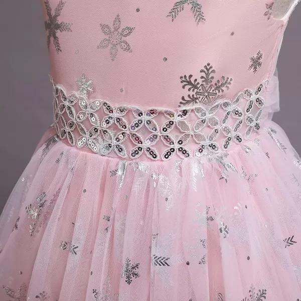 Flower Girls Christmas Snowflake Dress for Kids Wedding Bridesmaid Princess Pageant Formal Party Sequins Maxi DressesPink