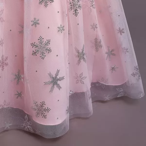 Flower Girls Christmas Snowflake Dress for Kids Wedding Bridesmaid Princess Pageant Formal Party Sequins Maxi DressesPink