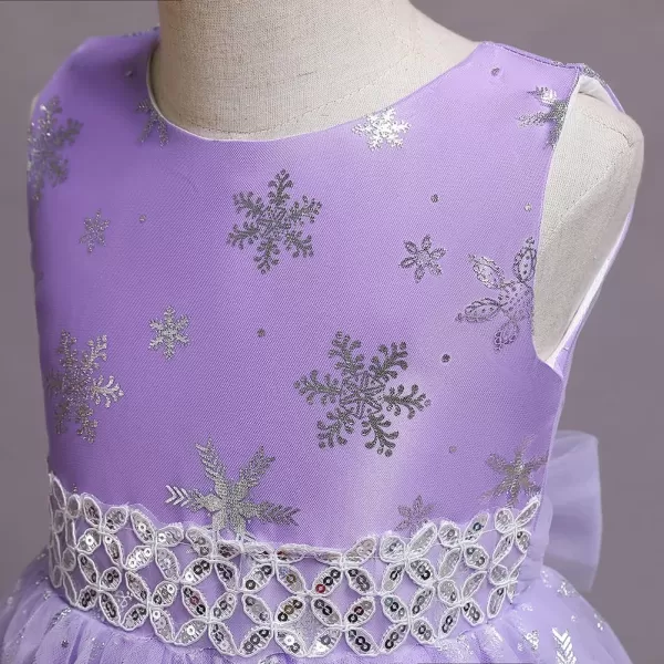 Flower Girls Christmas Snowflake Dress for Kids Wedding Bridesmaid Princess Pageant Formal Party Sequins Maxi DressesPurple