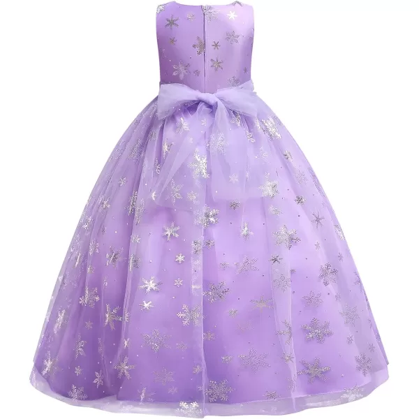 Flower Girls Christmas Snowflake Dress for Kids Wedding Bridesmaid Princess Pageant Formal Party Sequins Maxi DressesPurple