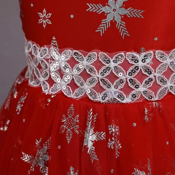 Flower Girls Christmas Snowflake Dress for Kids Wedding Bridesmaid Princess Pageant Formal Party Sequins Maxi DressesRed