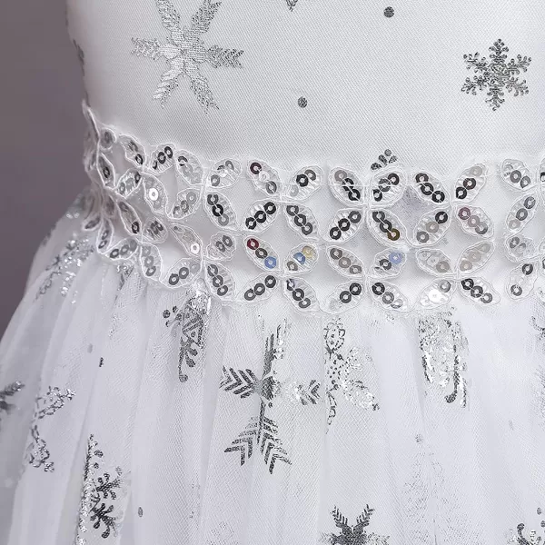 Flower Girls Christmas Snowflake Dress for Kids Wedding Bridesmaid Princess Pageant Formal Party Sequins Maxi DressesWhite