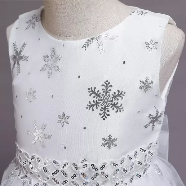 Flower Girls Christmas Snowflake Dress for Kids Wedding Bridesmaid Princess Pageant Formal Party Sequins Maxi DressesWhite