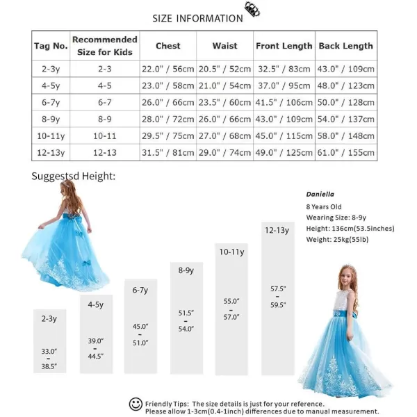 Flower Girls Lace Applique Long Pageant Bridesmaid Wedding Party Maxi Dresses Princess Communion Puffy Tulle Ball GownsBlue