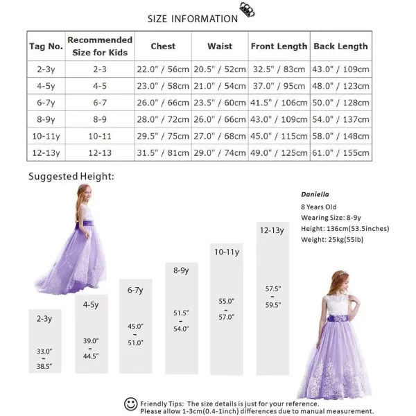 Flower Girls Lace Applique Long Pageant Bridesmaid Wedding Party Maxi Dresses Princess Communion Puffy Tulle Ball GownsPurple