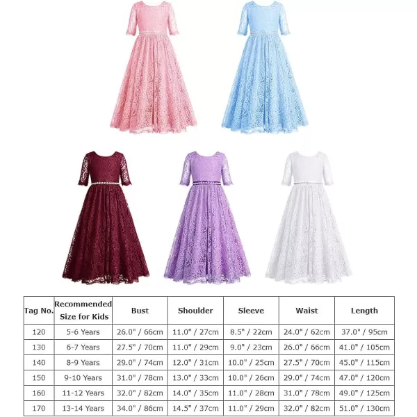 Flower Girls Lace Back Dress for Kids Wedding Bridesmaid Party Formal Gown Princess Pageant Birthday Long Tulle DressesBlue  12 Sleeve