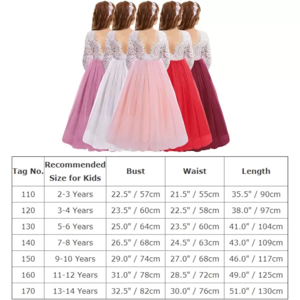 Flower Girls Lace Back Dress for Kids Wedding Bridesmaid Party Formal Gown Princess Pageant Birthday Long Tulle DressesWine Red