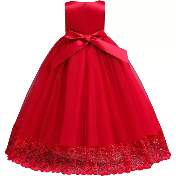 Flower Girls Lace Beaded Tutu Dress for Kids Baby Wedding Bridesmaid Pageant Party Gown Princess Puffy Tulle DressesDark Red