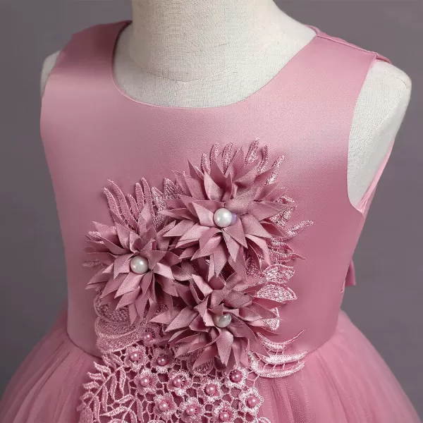 Flower Girls Lace Beaded Tutu Dress for Kids Baby Wedding Bridesmaid Pageant Party Gown Princess Puffy Tulle DressesDusty Pink