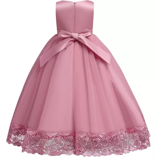 Flower Girls Lace Beaded Tutu Dress for Kids Baby Wedding Bridesmaid Pageant Party Gown Princess Puffy Tulle DressesDusty Pink