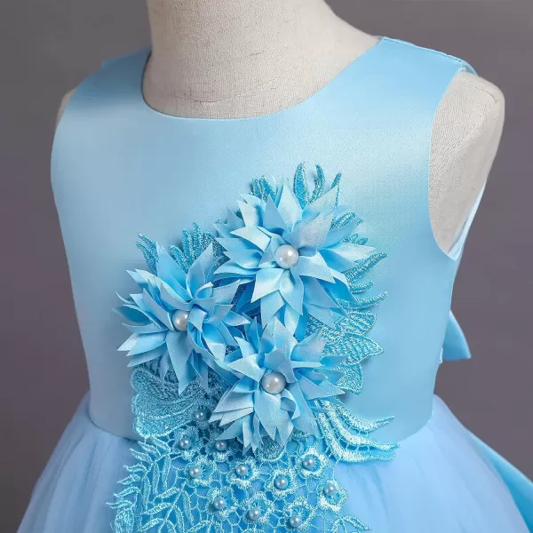 Flower Girls Lace Beaded Tutu Dress for Kids Baby Wedding Bridesmaid Pageant Party Gown Princess Puffy Tulle DressesLight Blue