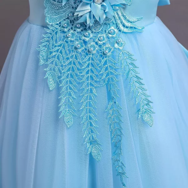 Flower Girls Lace Beaded Tutu Dress for Kids Baby Wedding Bridesmaid Pageant Party Gown Princess Puffy Tulle DressesLight Blue