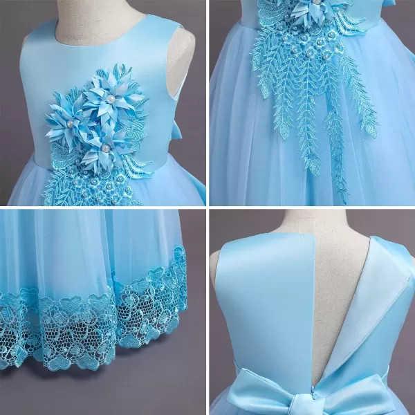 Flower Girls Lace Beaded Tutu Dress for Kids Baby Wedding Bridesmaid Pageant Party Gown Princess Puffy Tulle DressesLight Blue