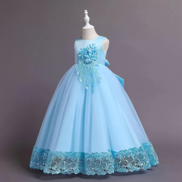 Flower Girls Lace Beaded Tutu Dress for Kids Baby Wedding Bridesmaid Pageant Party Gown Princess Puffy Tulle DressesLight Blue