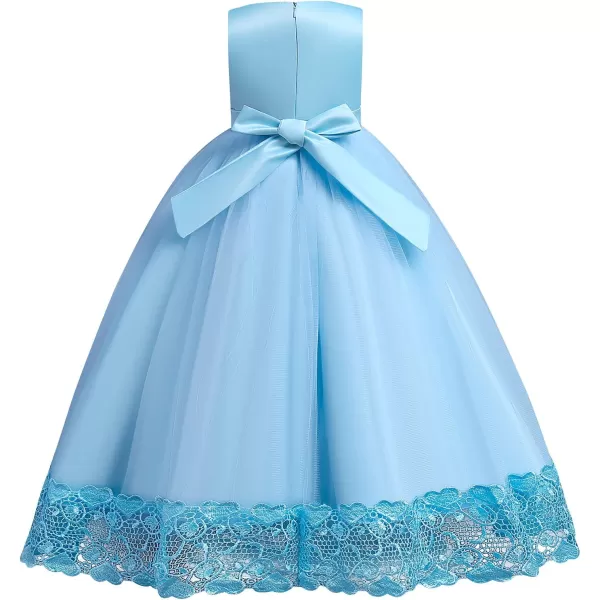 Flower Girls Lace Beaded Tutu Dress for Kids Baby Wedding Bridesmaid Pageant Party Gown Princess Puffy Tulle DressesLight Blue