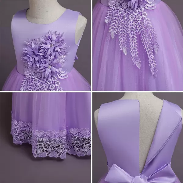 Flower Girls Lace Beaded Tutu Dress for Kids Baby Wedding Bridesmaid Pageant Party Gown Princess Puffy Tulle DressesPurple