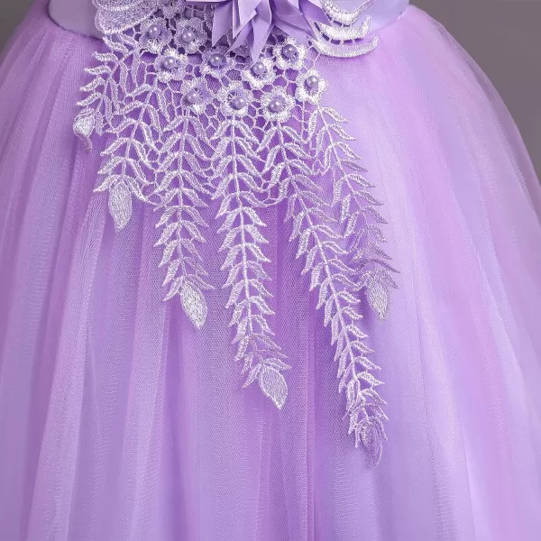 Flower Girls Lace Beaded Tutu Dress for Kids Baby Wedding Bridesmaid Pageant Party Gown Princess Puffy Tulle DressesPurple