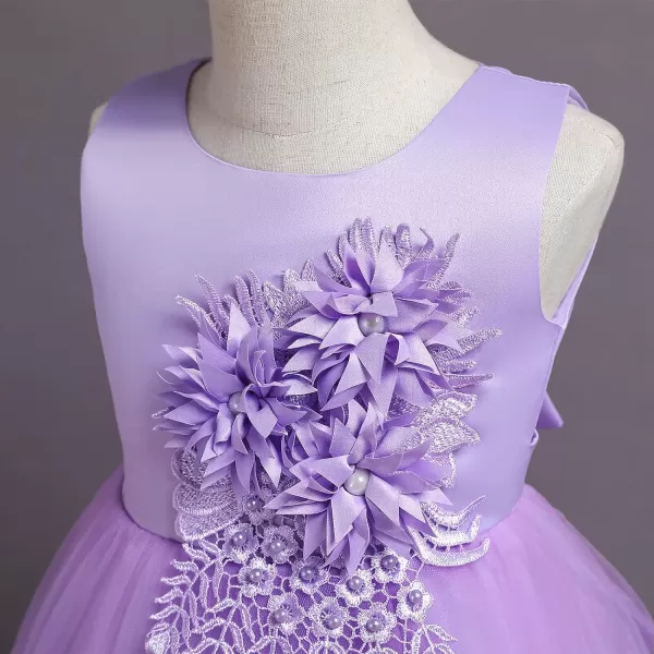 Flower Girls Lace Beaded Tutu Dress for Kids Baby Wedding Bridesmaid Pageant Party Gown Princess Puffy Tulle DressesPurple