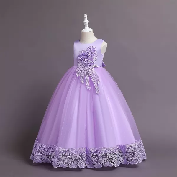 Flower Girls Lace Beaded Tutu Dress for Kids Baby Wedding Bridesmaid Pageant Party Gown Princess Puffy Tulle DressesPurple