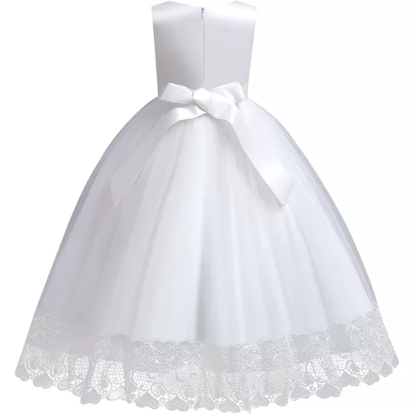 Flower Girls Lace Beaded Tutu Dress for Kids Baby Wedding Bridesmaid Pageant Party Gown Princess Puffy Tulle DressesWhite