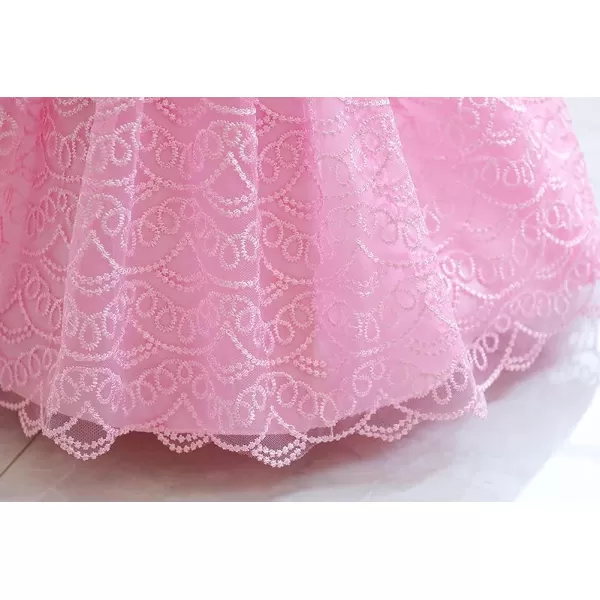 Flower Girls Lace Bowknot Tutu Dress for Kids Baby Baptism Wedding Bridesmaid First Communion Birthday Party DressesPink