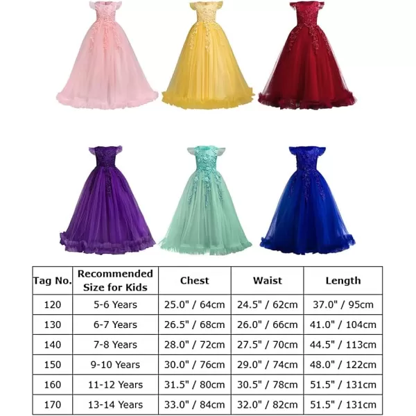 Flower Girls Lace Long Dress Bridesmaid Wedding Pageant Party Maxi Dresses Kids Prom Communion Puffy Tulle Ball GownsBlue