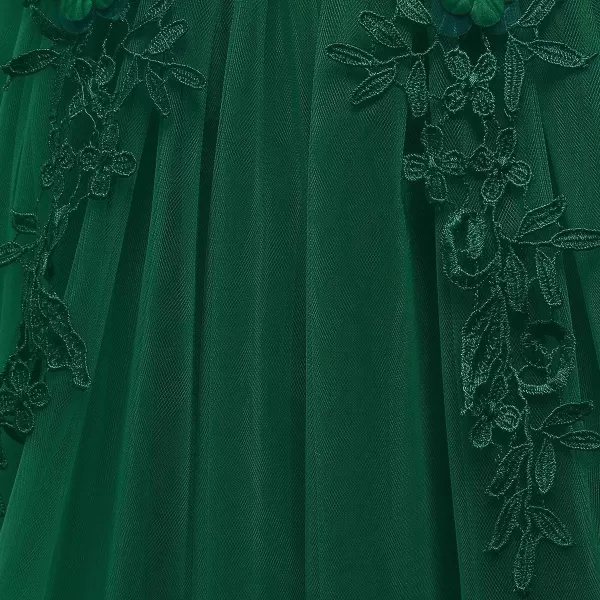 Flower Girls Lace Long Dress Bridesmaid Wedding Pageant Party Maxi Dresses Kids Prom Communion Puffy Tulle Ball GownsDark Green