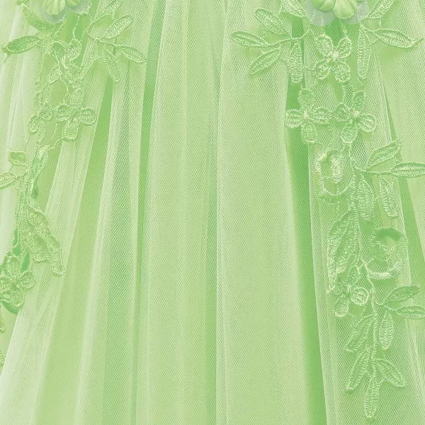 Flower Girls Lace Long Dress Bridesmaid Wedding Pageant Party Maxi Dresses Kids Prom Communion Puffy Tulle Ball GownsLight Green