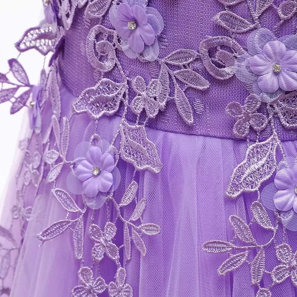 Flower Girls Lace Long Dress Bridesmaid Wedding Pageant Party Maxi Dresses Kids Prom Communion Puffy Tulle Ball GownsLight Purple