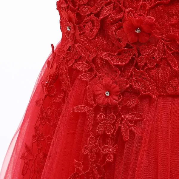 Flower Girls Lace Long Dress Bridesmaid Wedding Pageant Party Maxi Dresses Kids Prom Communion Puffy Tulle Ball GownsRed