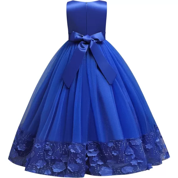 Flower Girls Long Lace Dress for Kids Wedding Bridesmaid Pageant Maxi Gowns Big Princess Communion Puffy Tulle DressesRoyal Blue