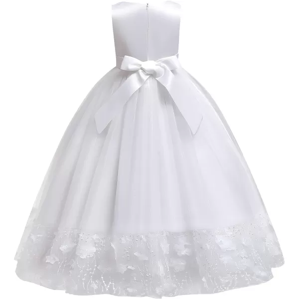 Flower Girls Long Lace Dress for Kids Wedding Bridesmaid Pageant Maxi Gowns Big Princess Communion Puffy Tulle DressesWhite