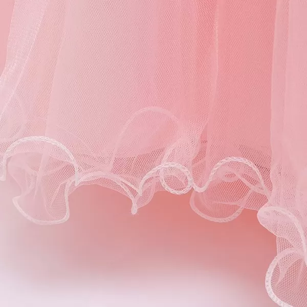 Flower Girls Long Princess Dress Beaded Lace Maxi Gown for Kids Wedding Bridesmaid Communion Party Puffy Tulle DressesPink