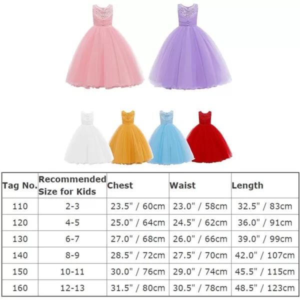 Flower Girls Long Princess Dress Beaded Lace Maxi Gown for Kids Wedding Bridesmaid Communion Party Puffy Tulle DressesRed