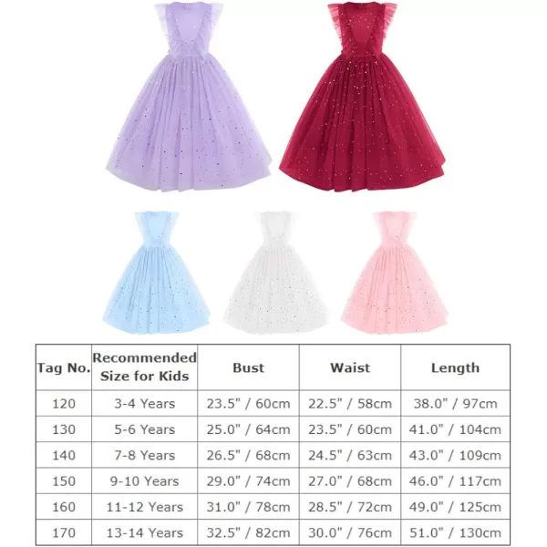 Flower Girls Ruffle Flutter Tutu Dress Star Sequin Bridesmaid Wedding Party Pageant Long Maxi Tulle Dresses for KidsPurple