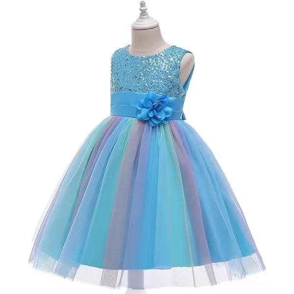 Flower Girls Sequins Rainbow Tutu Dress for Kids Baby Wedding Bridesmaid Pageant Birthday Party Princess Tulle Dresses001 Rainbow Blue