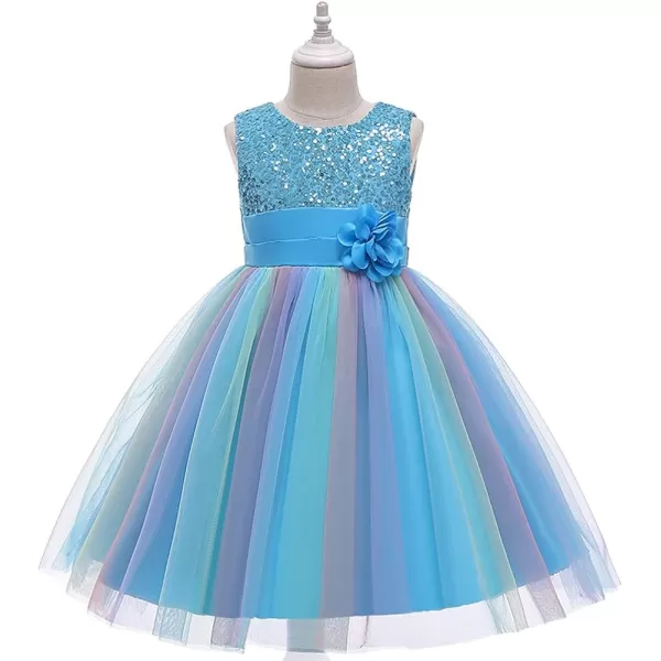 Flower Girls Sequins Rainbow Tutu Dress for Kids Baby Wedding Bridesmaid Pageant Birthday Party Princess Tulle Dresses001 Rainbow Blue