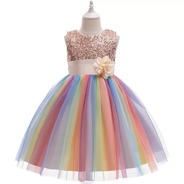 Flower Girls Sequins Rainbow Tutu Dress for Kids Baby Wedding Bridesmaid Pageant Birthday Party Princess Tulle Dresses001 Rainbow Champagne